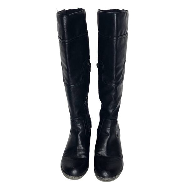 Bucco Torin Faux Black Leather Riding Boots Size 7.5 Chunky Wedge Heel Tall Boot - Picture 2 of 7